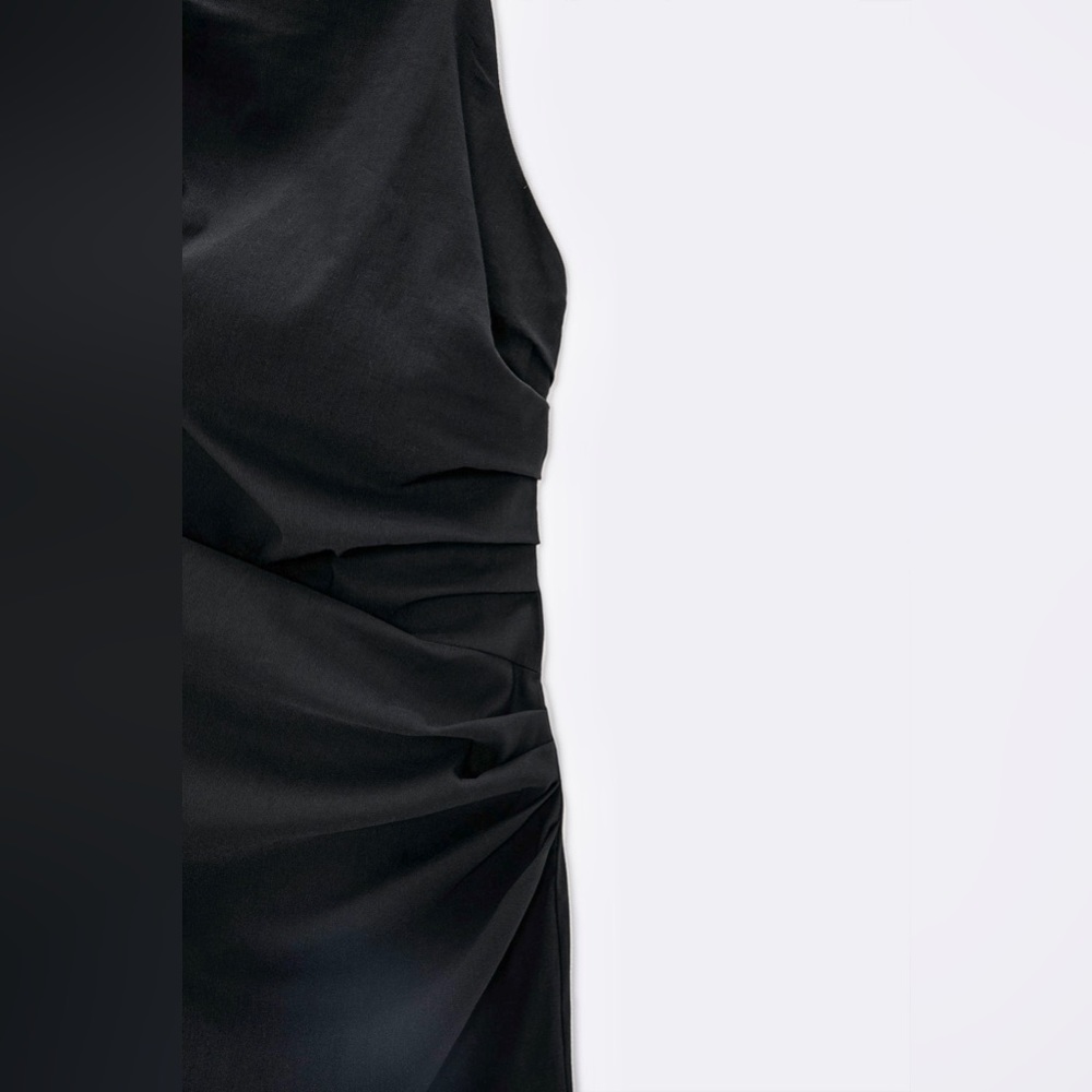 Zara NWOT square neck black ruched midi dress - Picture 6 of 13